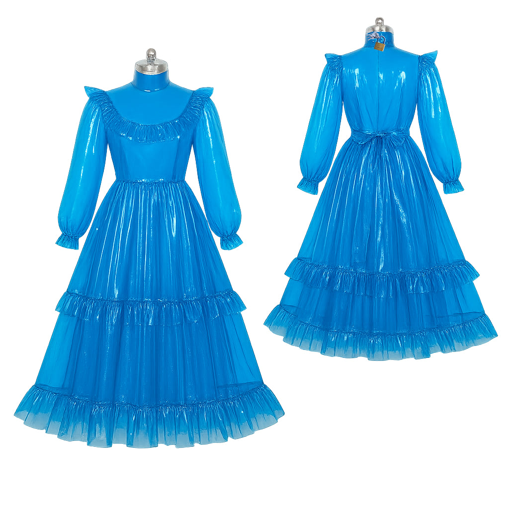 Blaues, durchsichtiges PVC-Maxikleid G4096