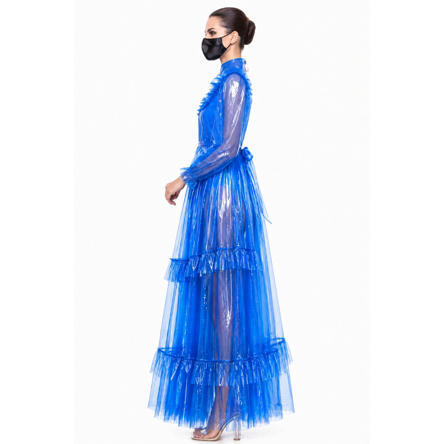 Blaues, durchsichtiges PVC-Maxikleid G4096