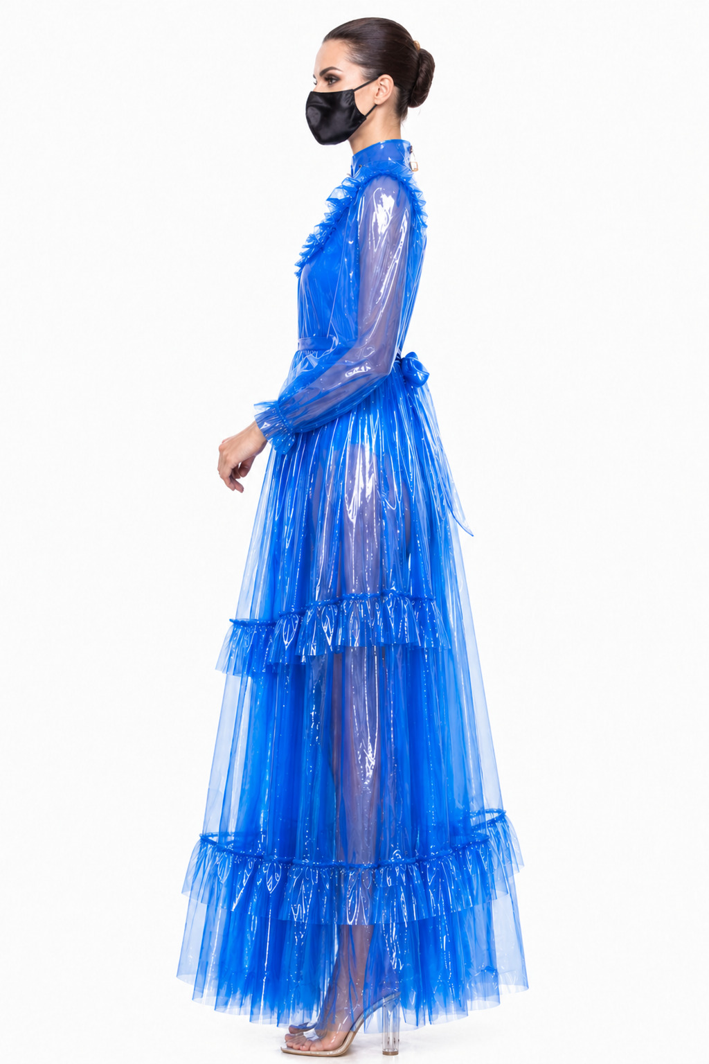 Blaues, durchsichtiges PVC-Maxikleid G4096