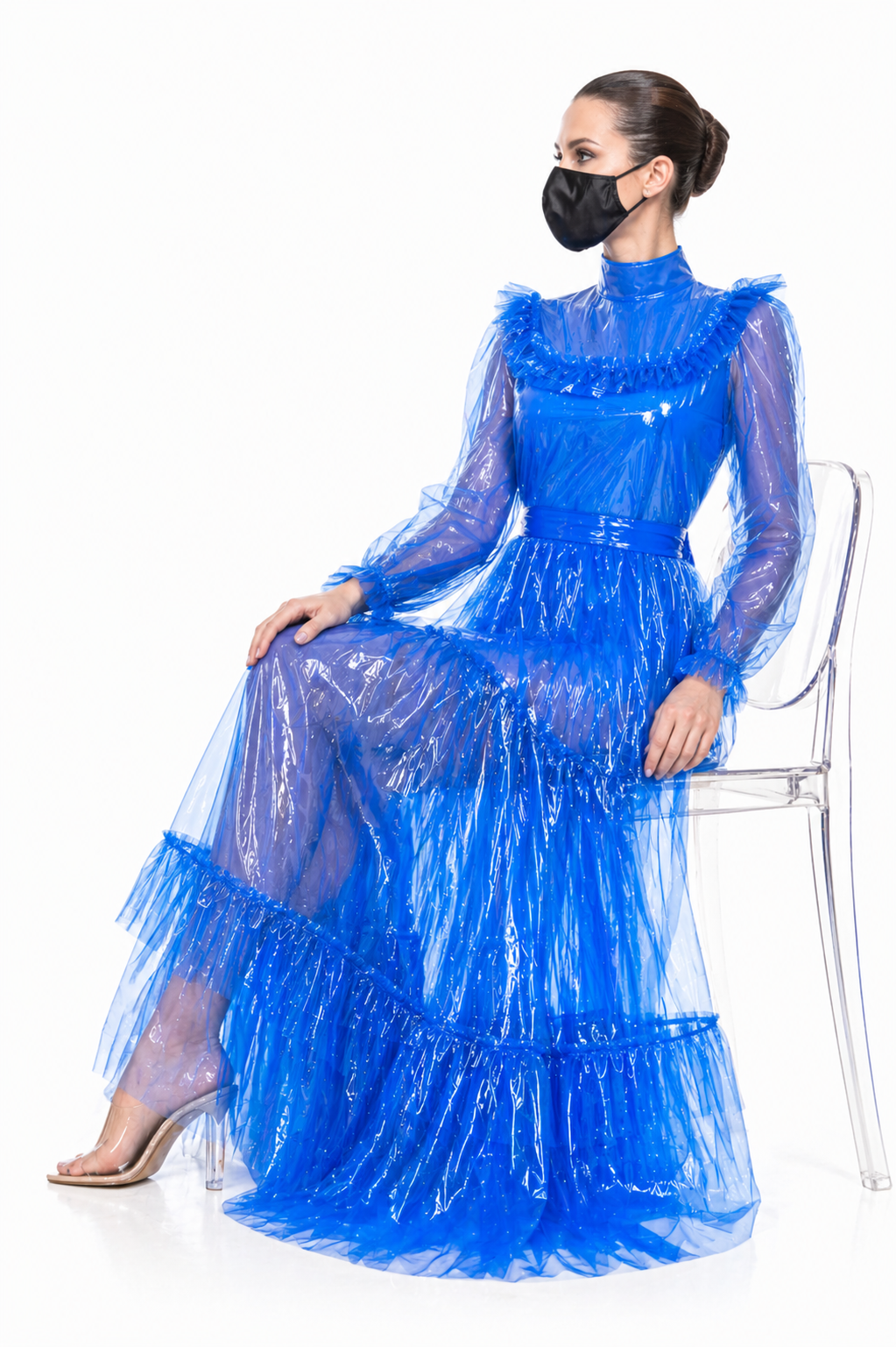Blue Clear PVC Long Dress G4096