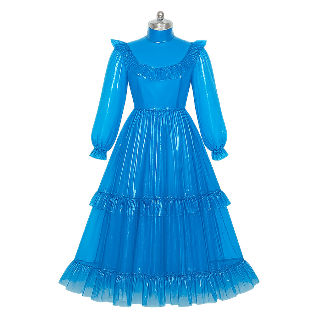Blaues, durchsichtiges PVC-Maxikleid G4096