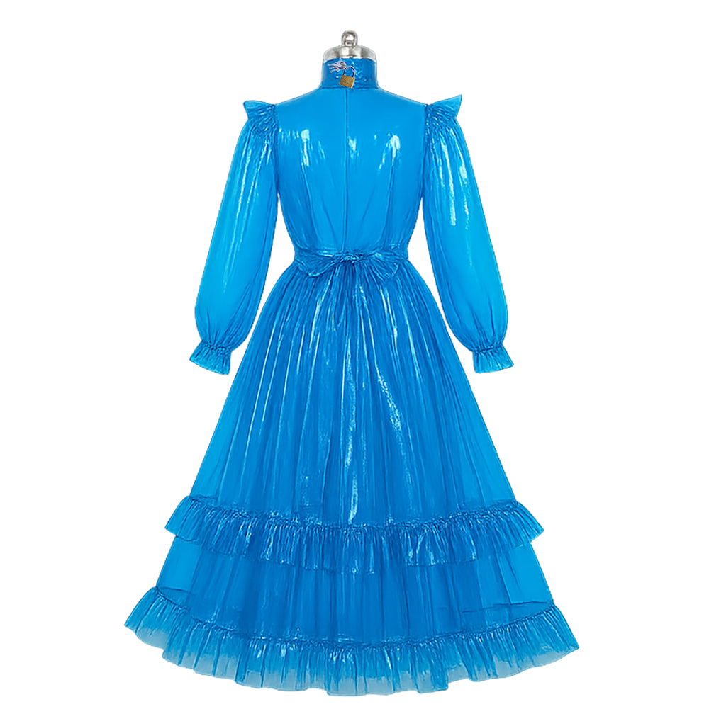 Blaues, durchsichtiges PVC-Maxikleid G4096