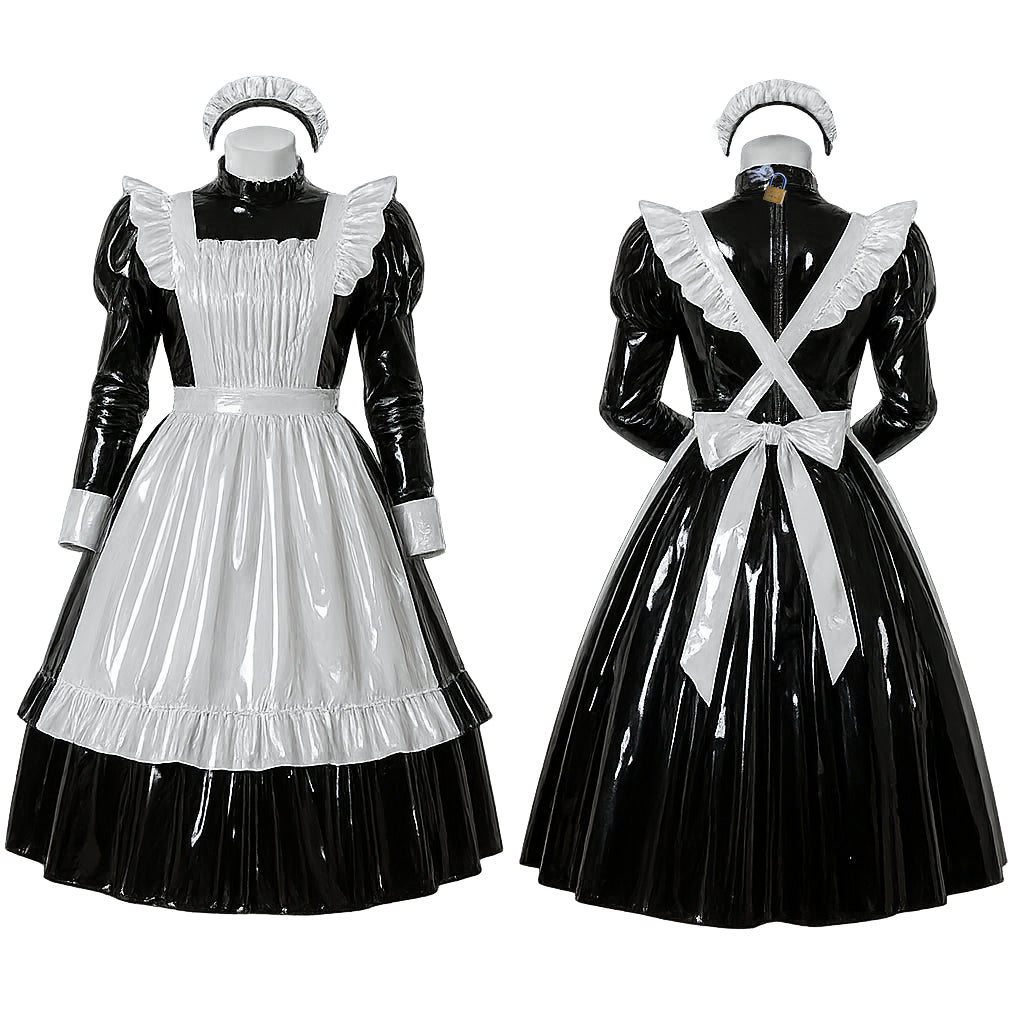 Schwarzes, dünnes PVC-Kleid G4097