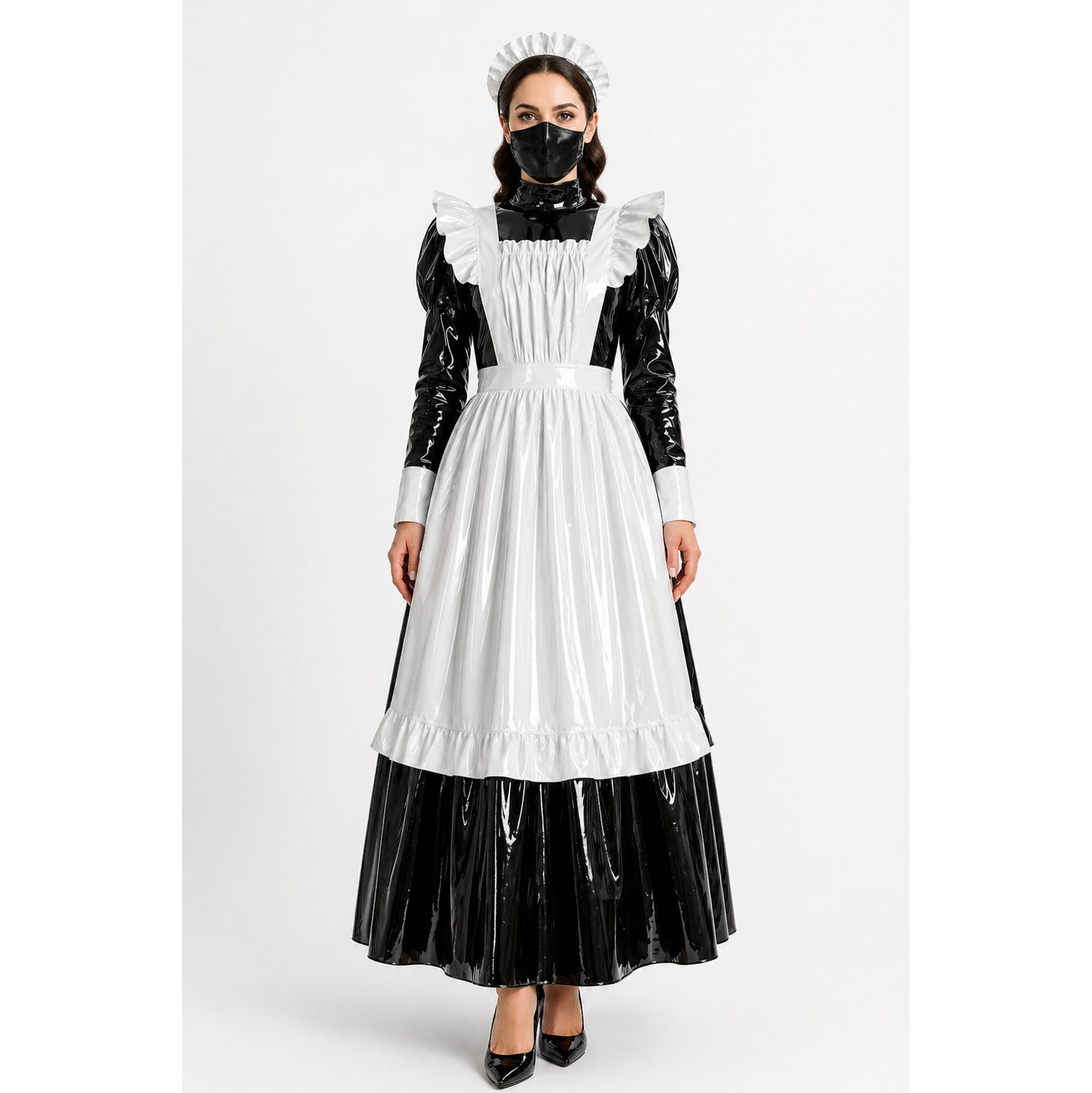 Schwarzes, dünnes PVC-Kleid G4097