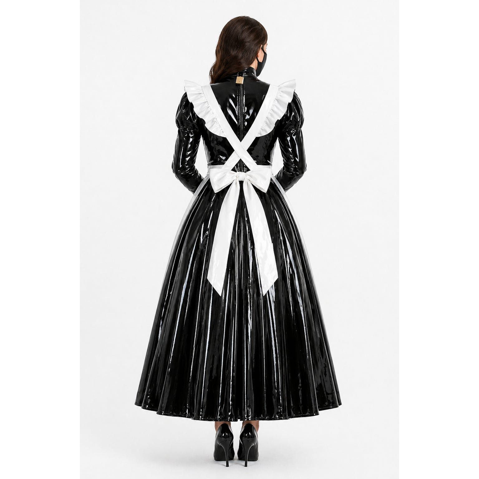 Schwarzes, dünnes PVC-Kleid G4097