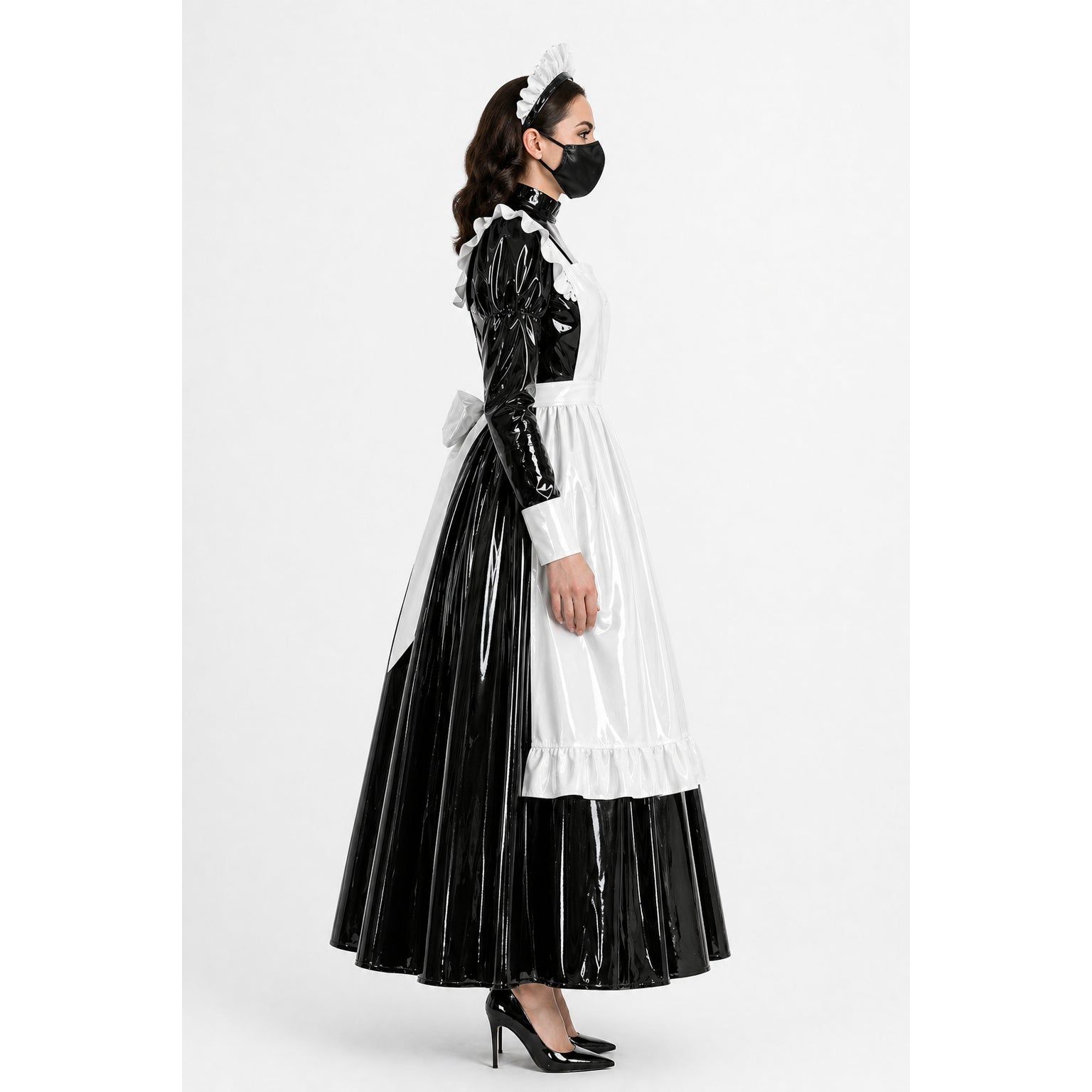 Schwarzes, dünnes PVC-Kleid G4097