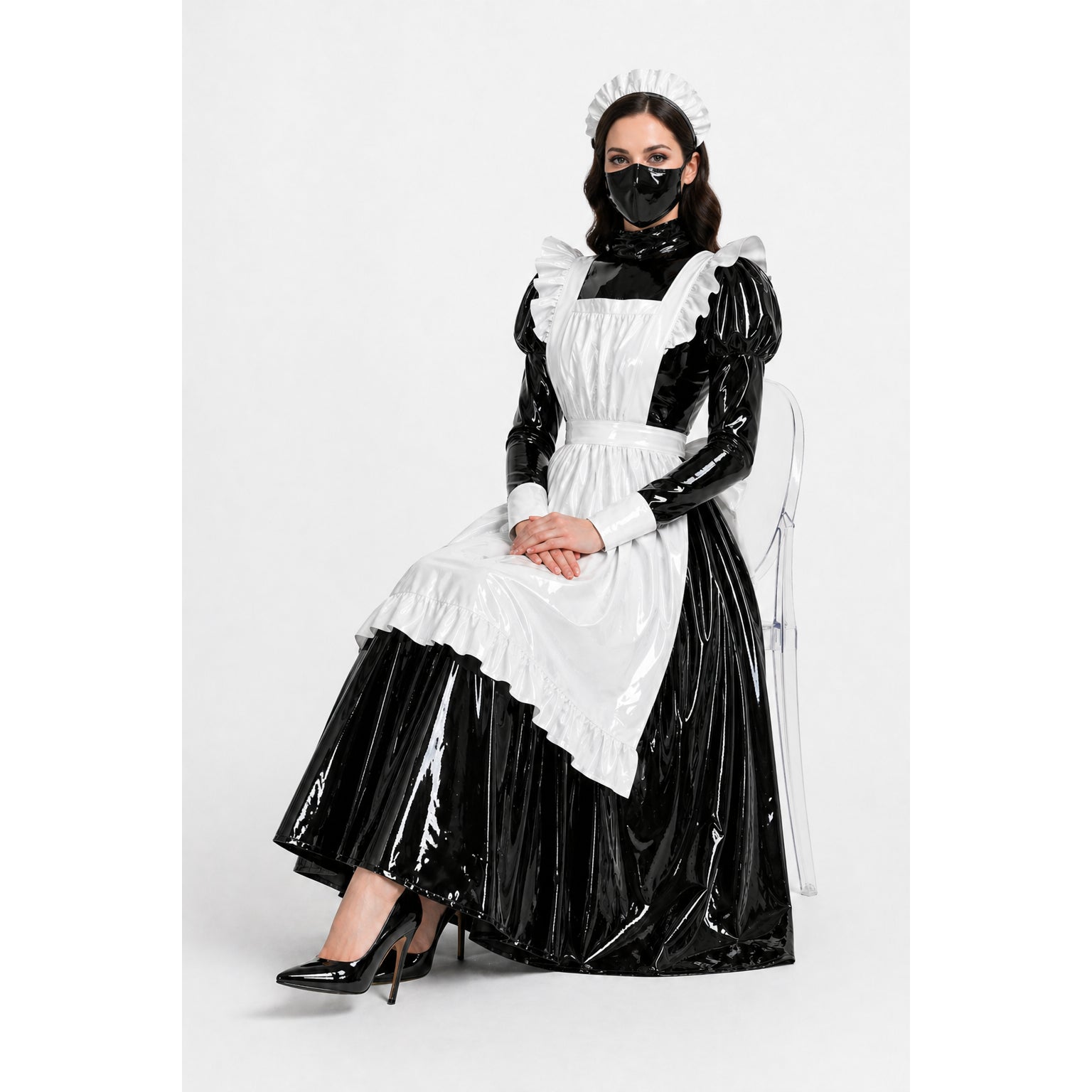 Schwarzes, dünnes PVC-Kleid G4097