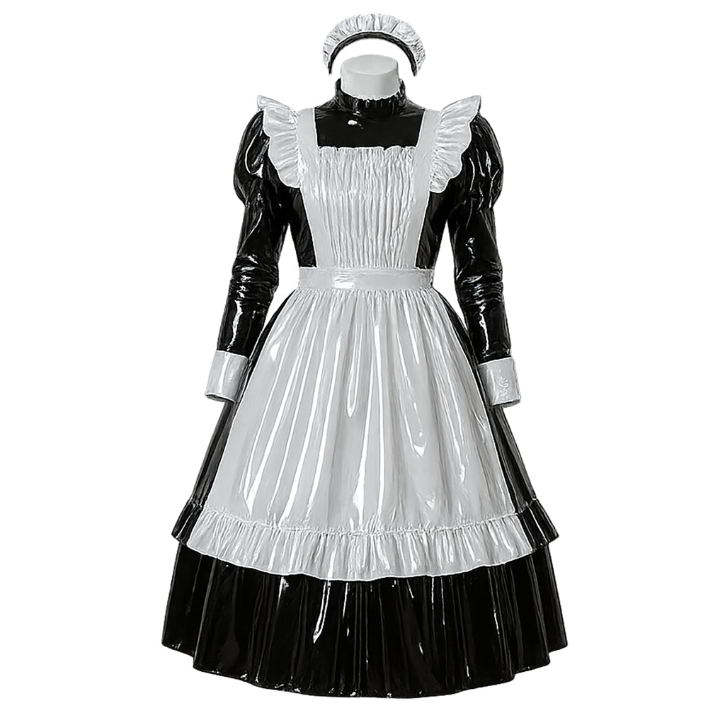 Schwarzes, dünnes PVC-Kleid G4097