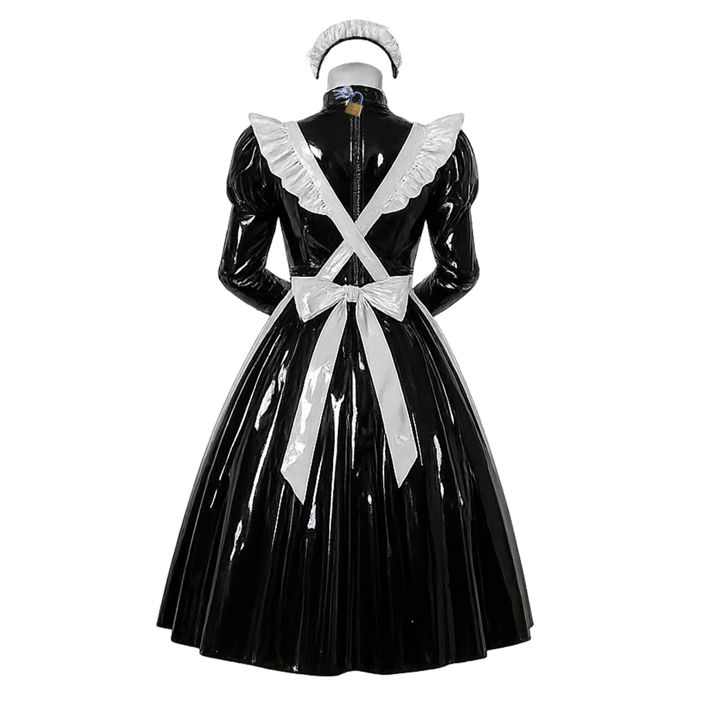 Schwarzes, dünnes PVC-Kleid G4097