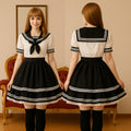 Ensemble blouse et jupe en coton noir et blanc G4100