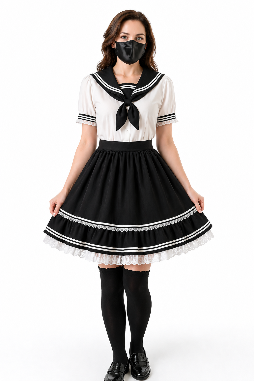 Black & White Cotton Blouse & Skirt Set G4100