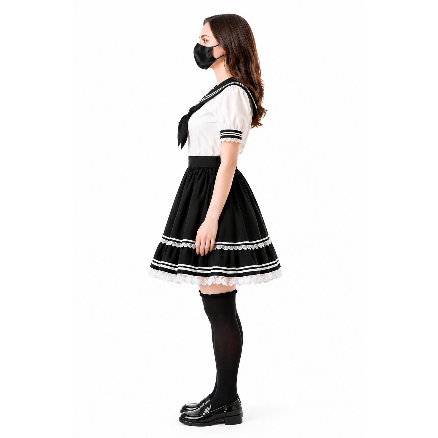 Ensemble blouse et jupe en coton noir et blanc G4100