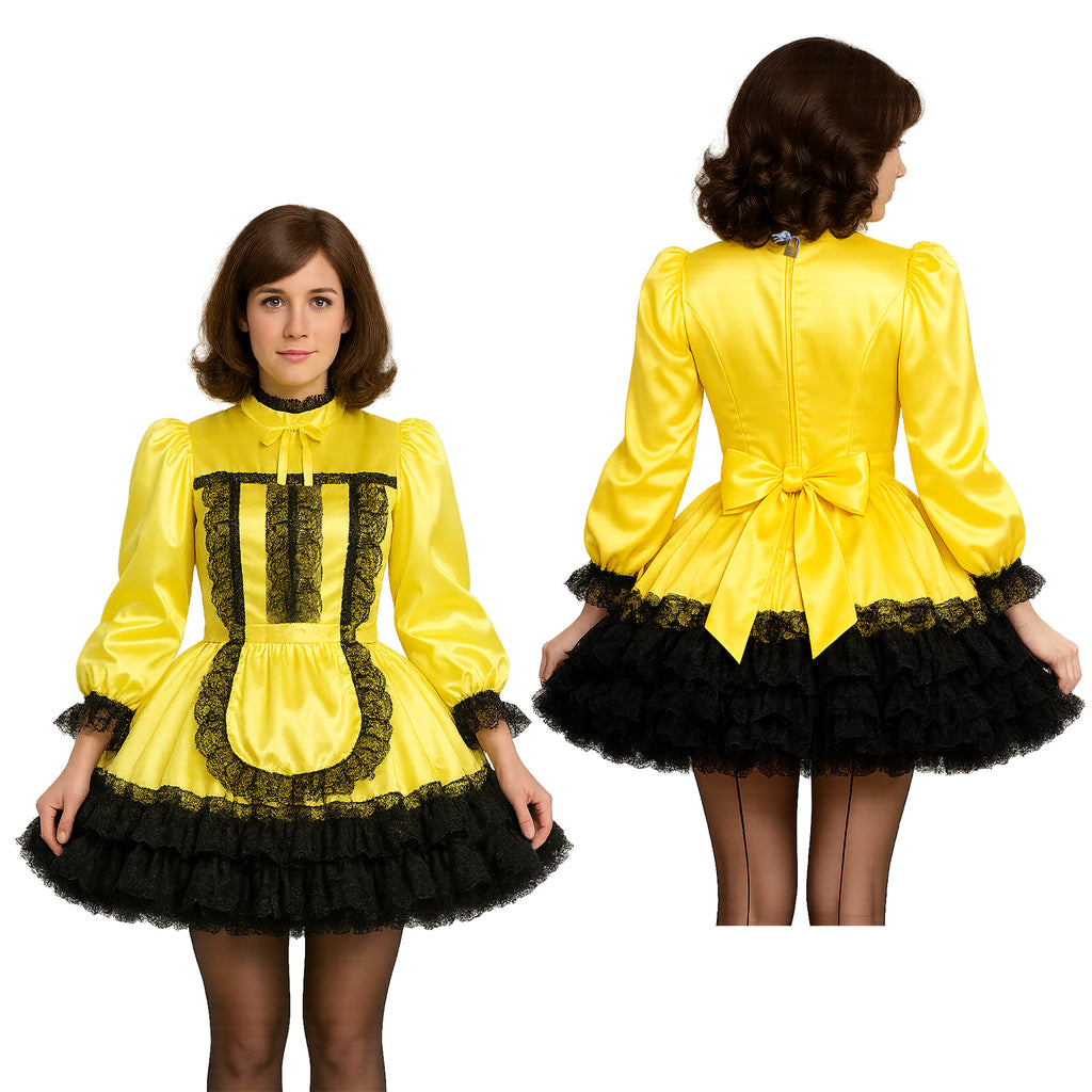 Yellow Satin sissy maid Dress G4101