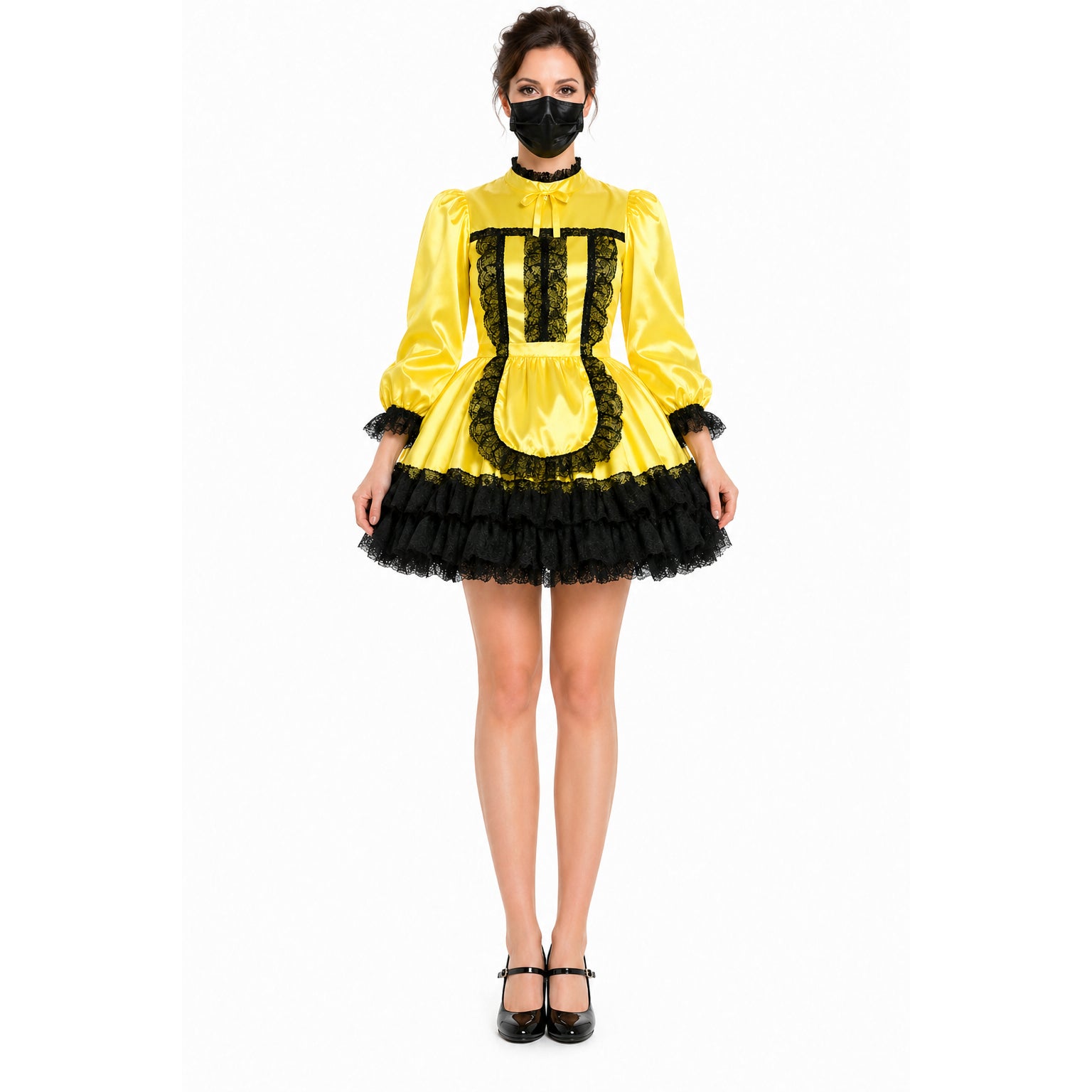 Yellow Satin sissy maid Dress G4101