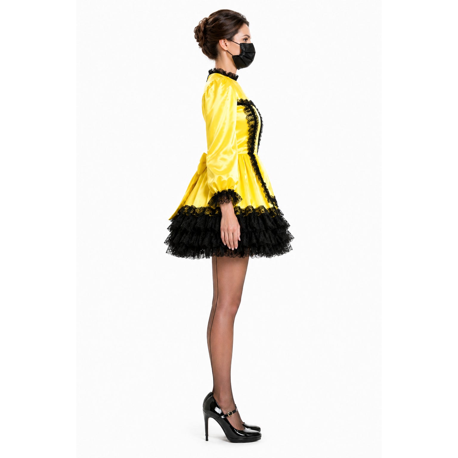 Yellow Satin sissy maid Dress G4101