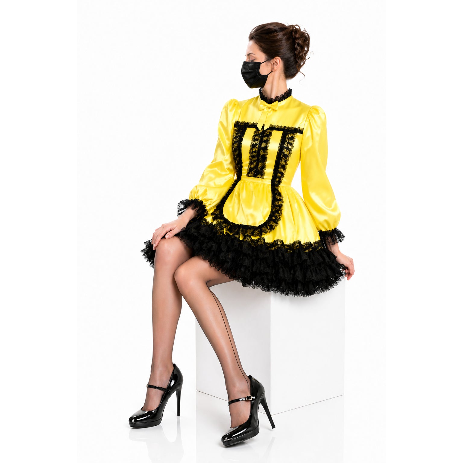 Yellow Satin sissy maid Dress G4101