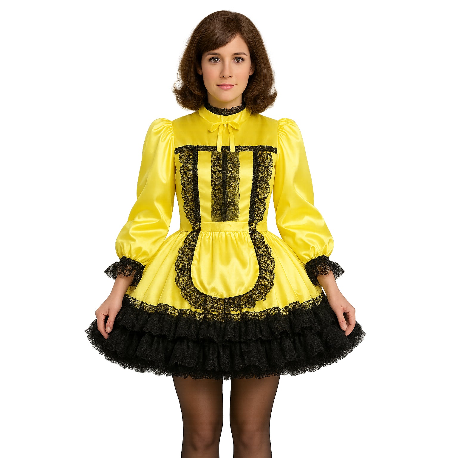 Yellow Satin sissy maid Dress G4101