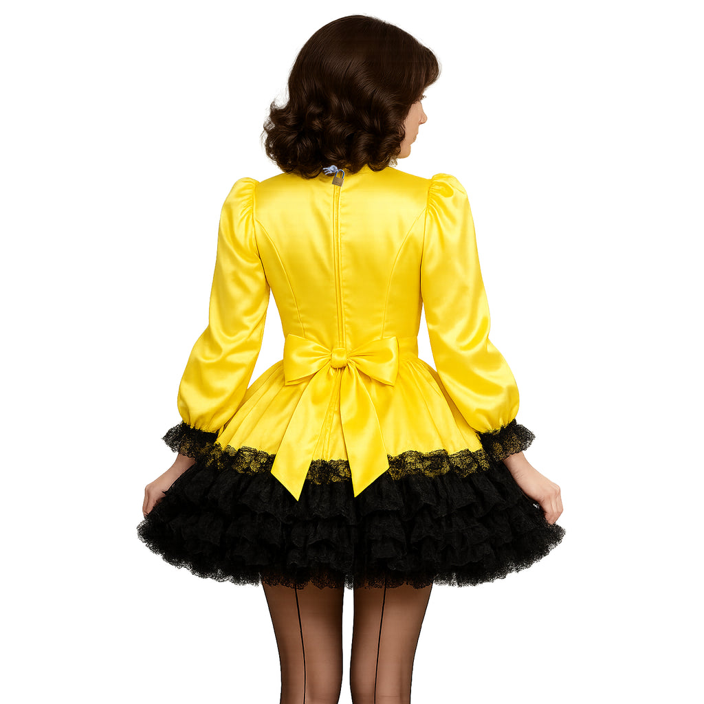 Yellow Satin sissy maid Dress G4101