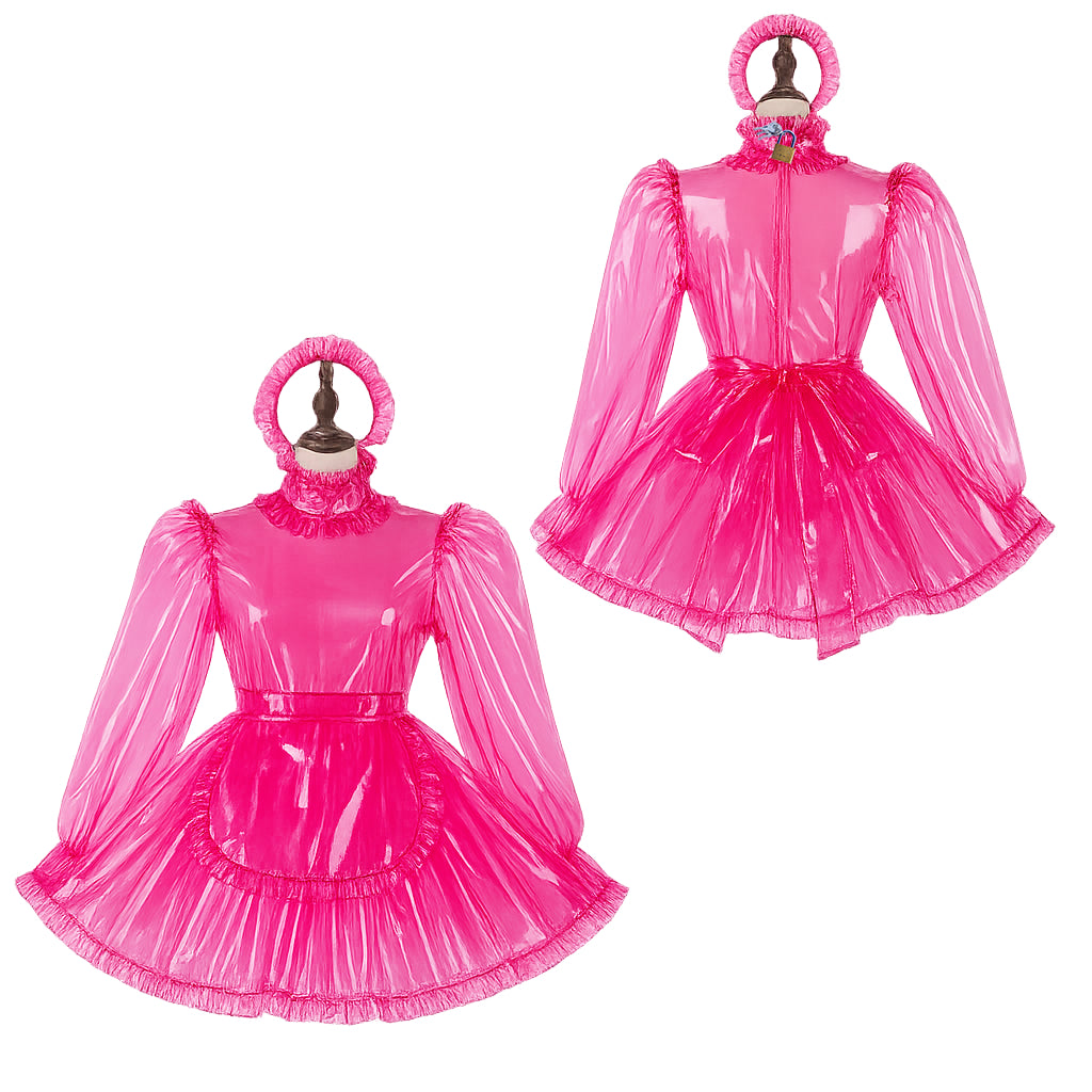 Hot Pink Clear PVC sissy maid Dress G4105