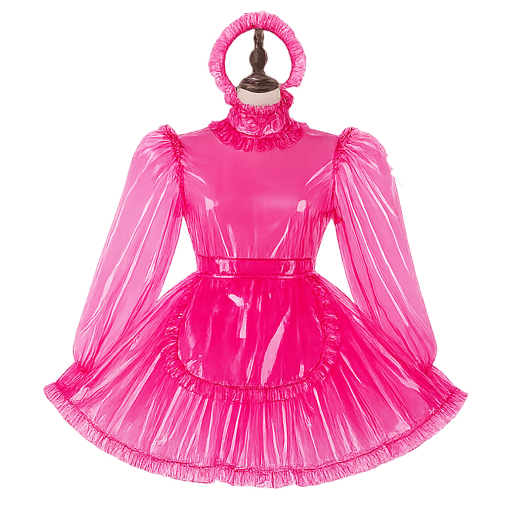 Hot Pink Clear PVC sissy maid Dress G4105