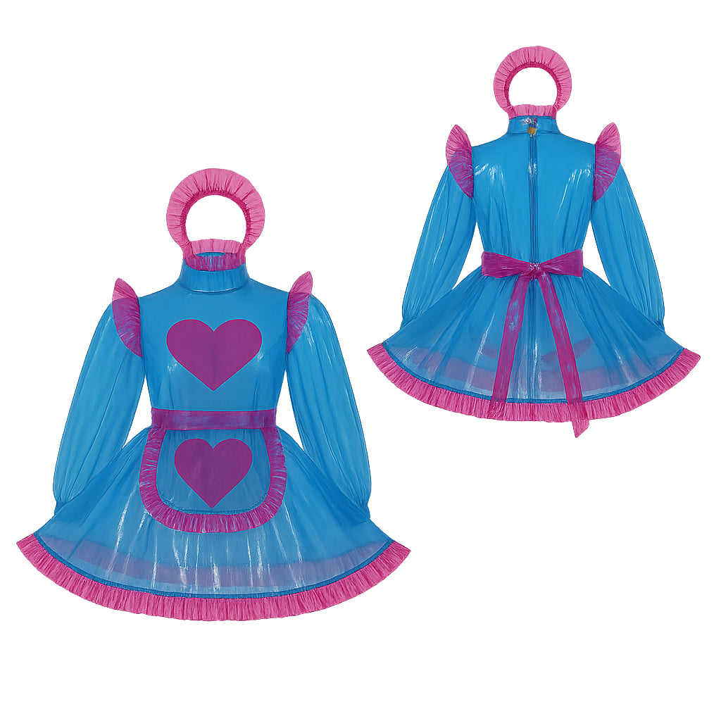 Blaues, durchsichtiges PVC Sissy Maid Kleid G4106