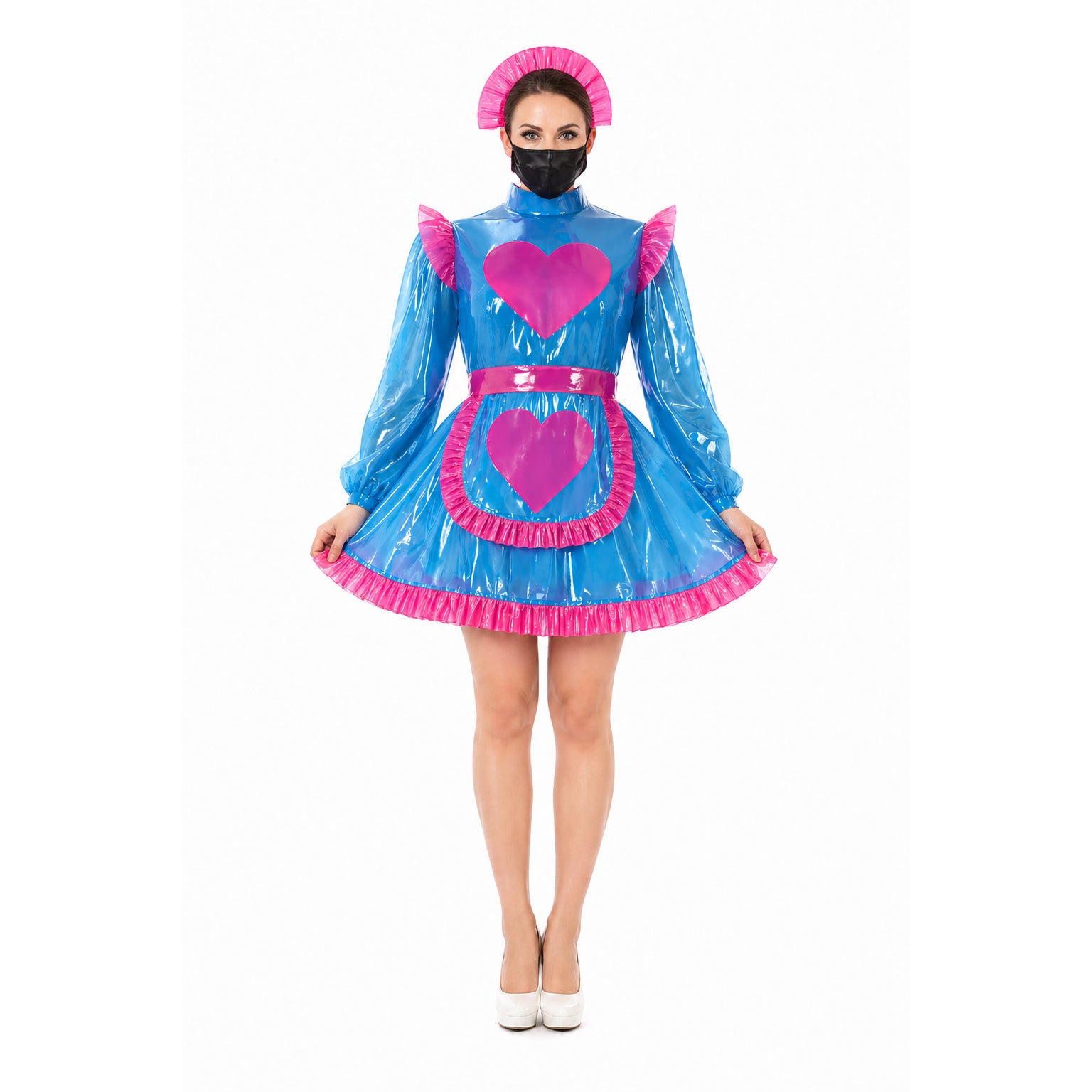 Blaues, durchsichtiges PVC Sissy Maid Kleid G4106