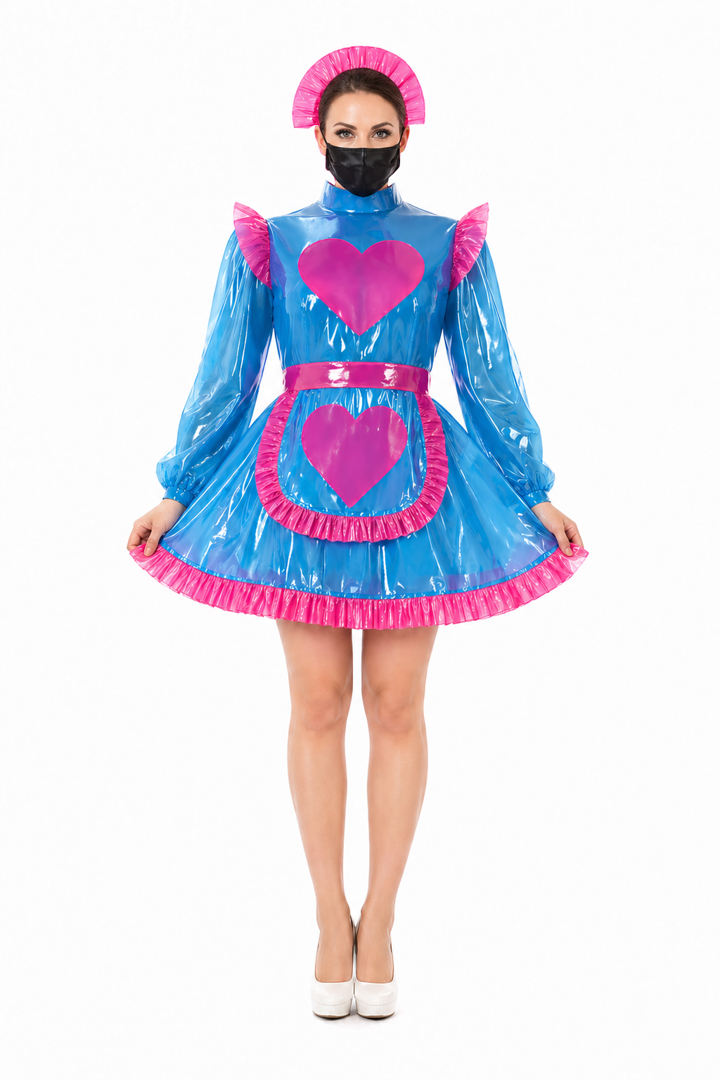 Blaues transparentes PVC-Kleid G4106