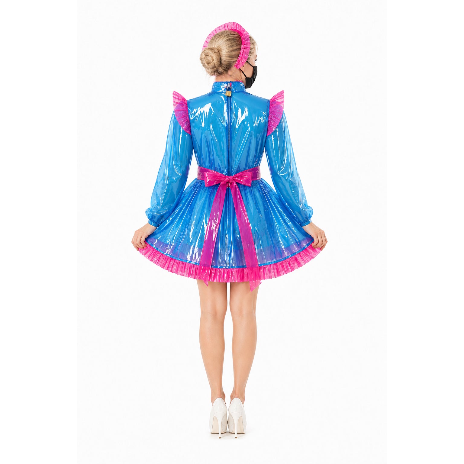Blaues, durchsichtiges PVC Sissy Maid Kleid G4106