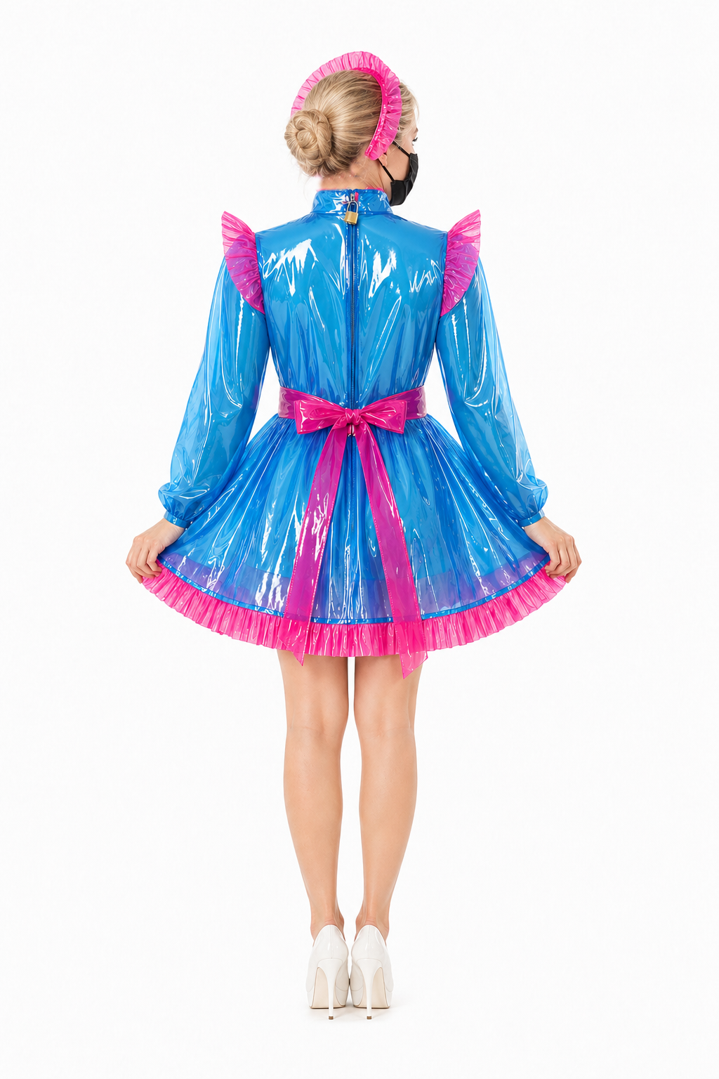 Blaues transparentes PVC-Kleid G4106