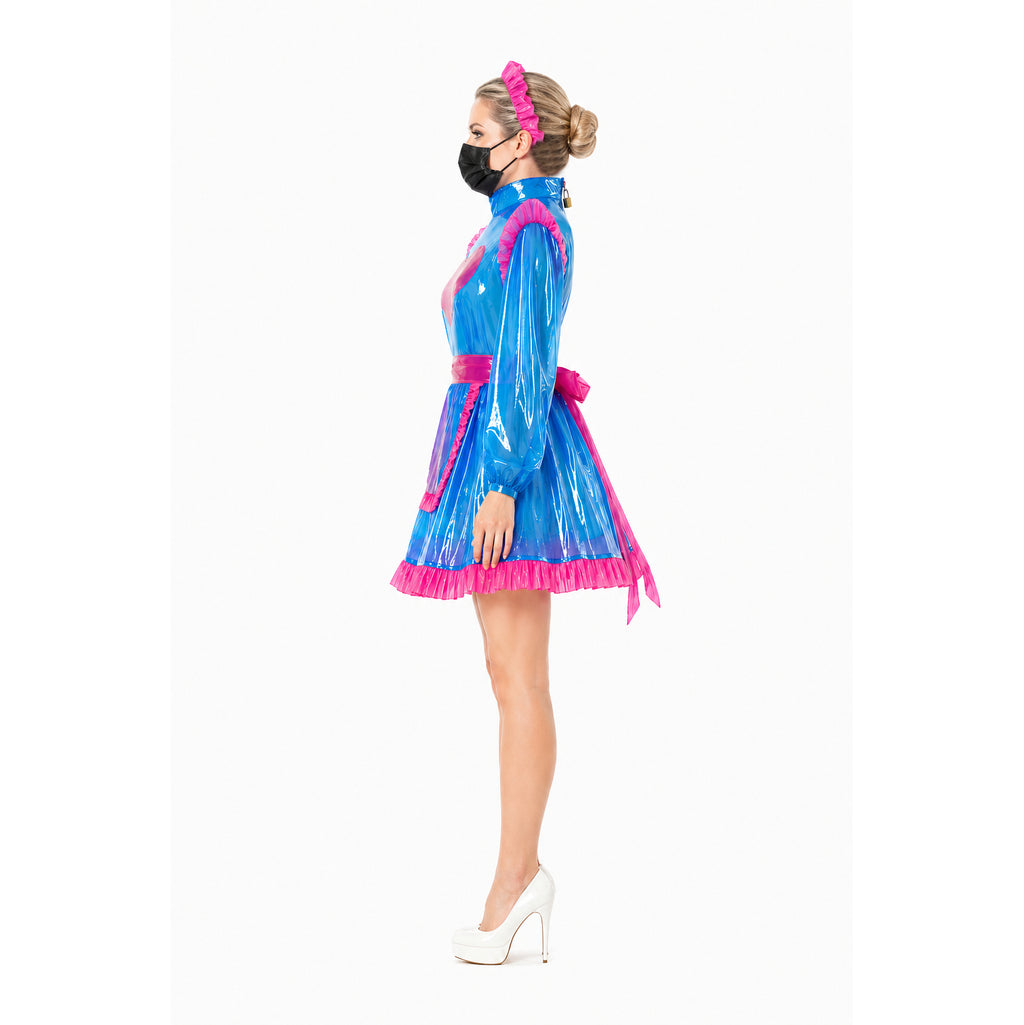Blaues, durchsichtiges PVC Sissy Maid Kleid G4106