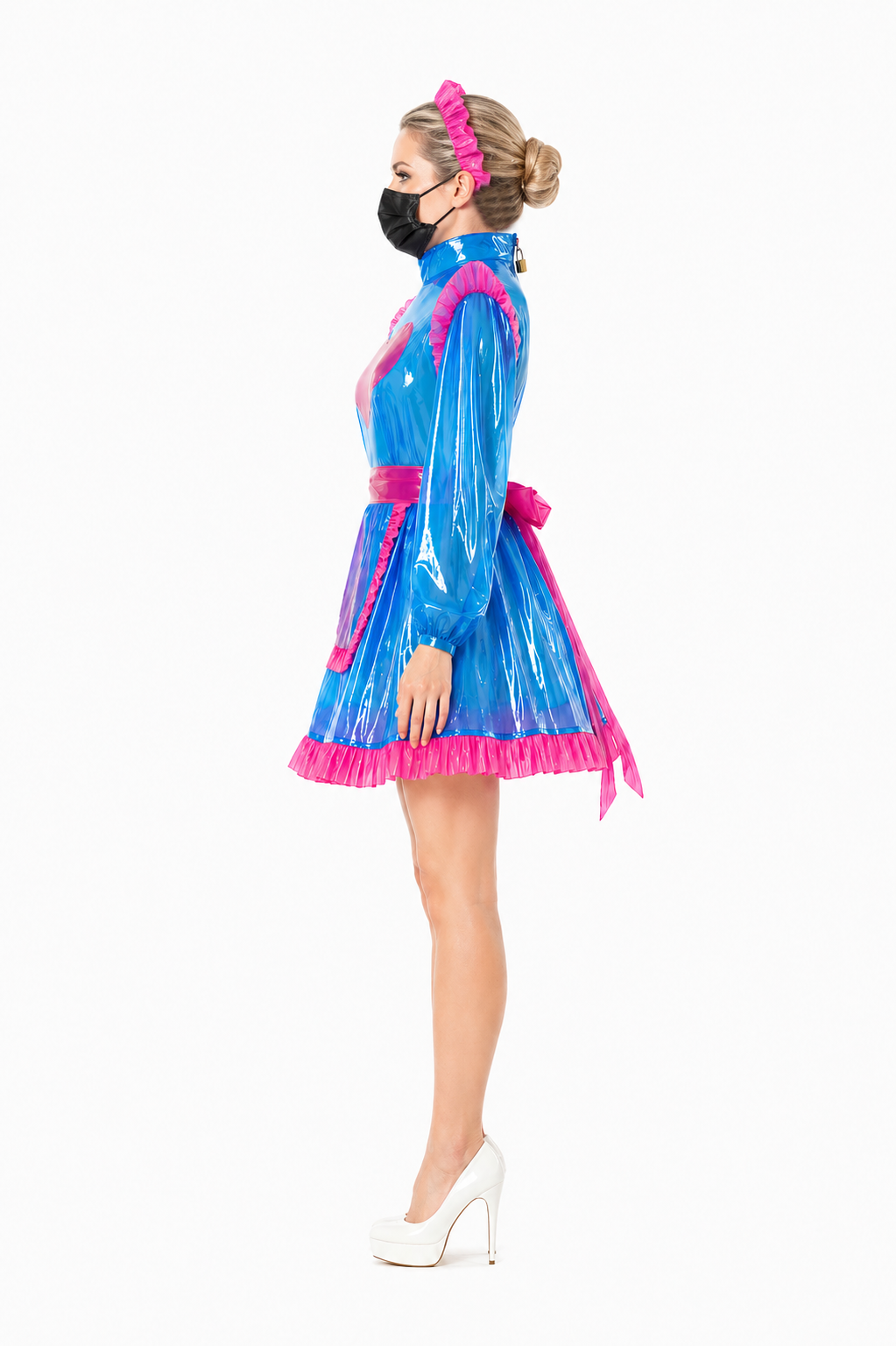 Blaues transparentes PVC-Kleid G4106