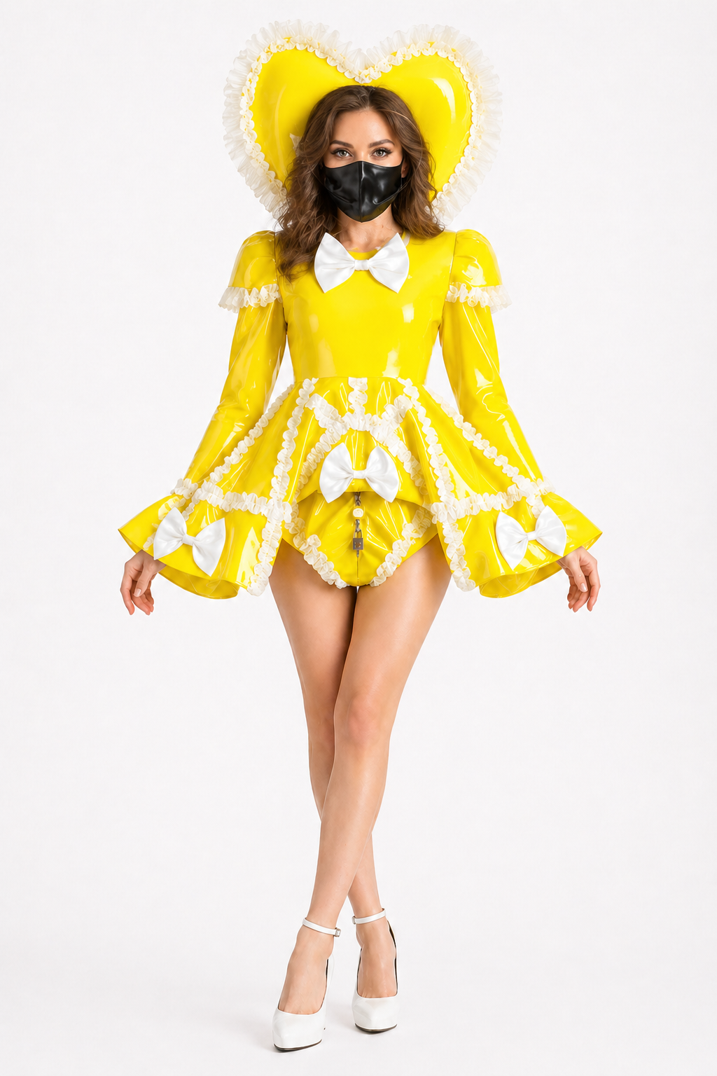 Yellow PVC Heart Hood Romper G4108
