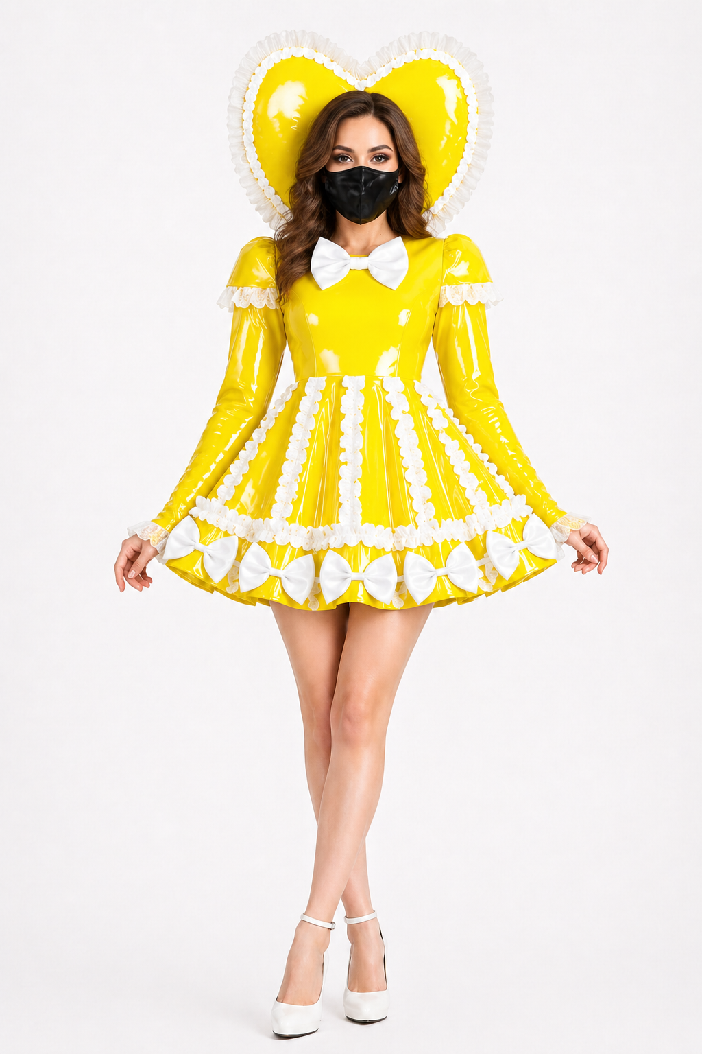 Yellow PVC Heart Hood Romper G4108