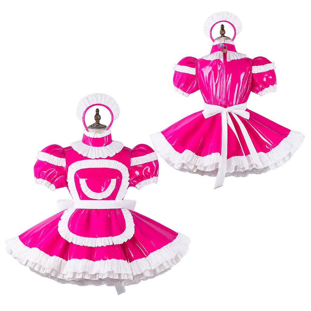 Hot Pink Thin PVC sissy maid Dress G4109