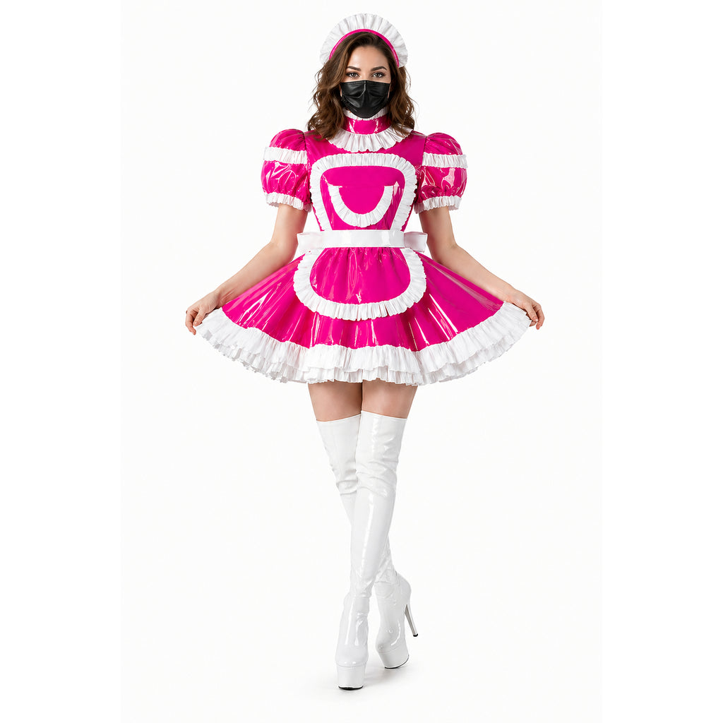 Hot Pink Thin PVC sissy maid Dress G4109