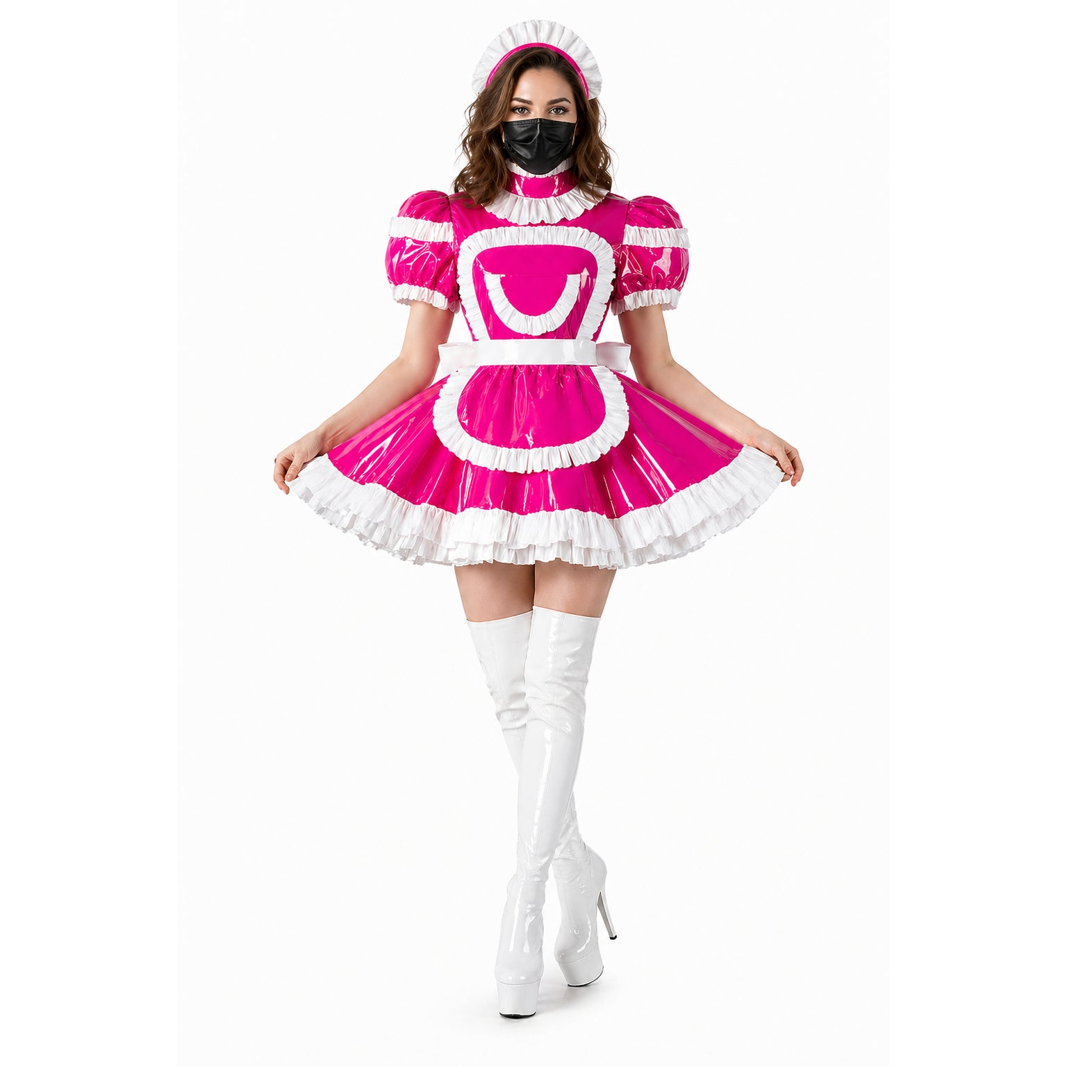 Hot Pink Thin PVC sissy maid Dress G4109