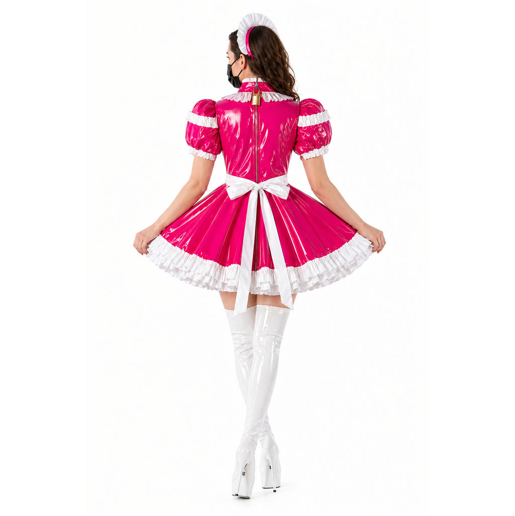 Hot Pink Thin PVC sissy maid Dress G4109