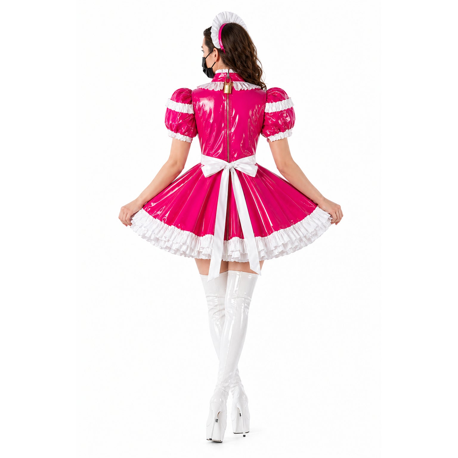 Hot Pink Thin PVC sissy maid Dress G4109