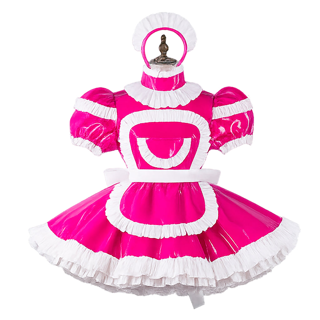 Hot Pink Thin PVC sissy maid Dress G4109