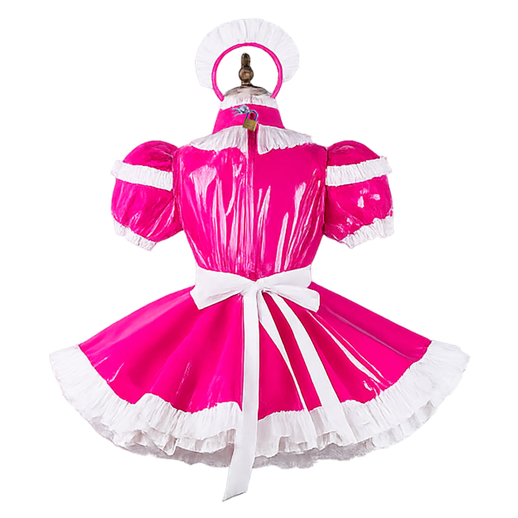 Hot Pink Thin PVC sissy maid Dress G4109