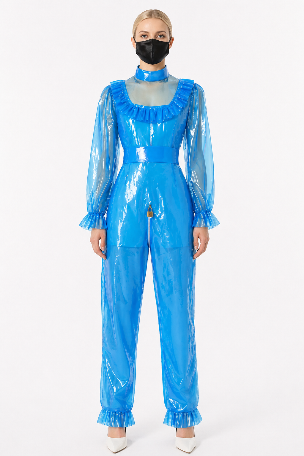 Blauer transparenter PVC Jumpsuit G4110