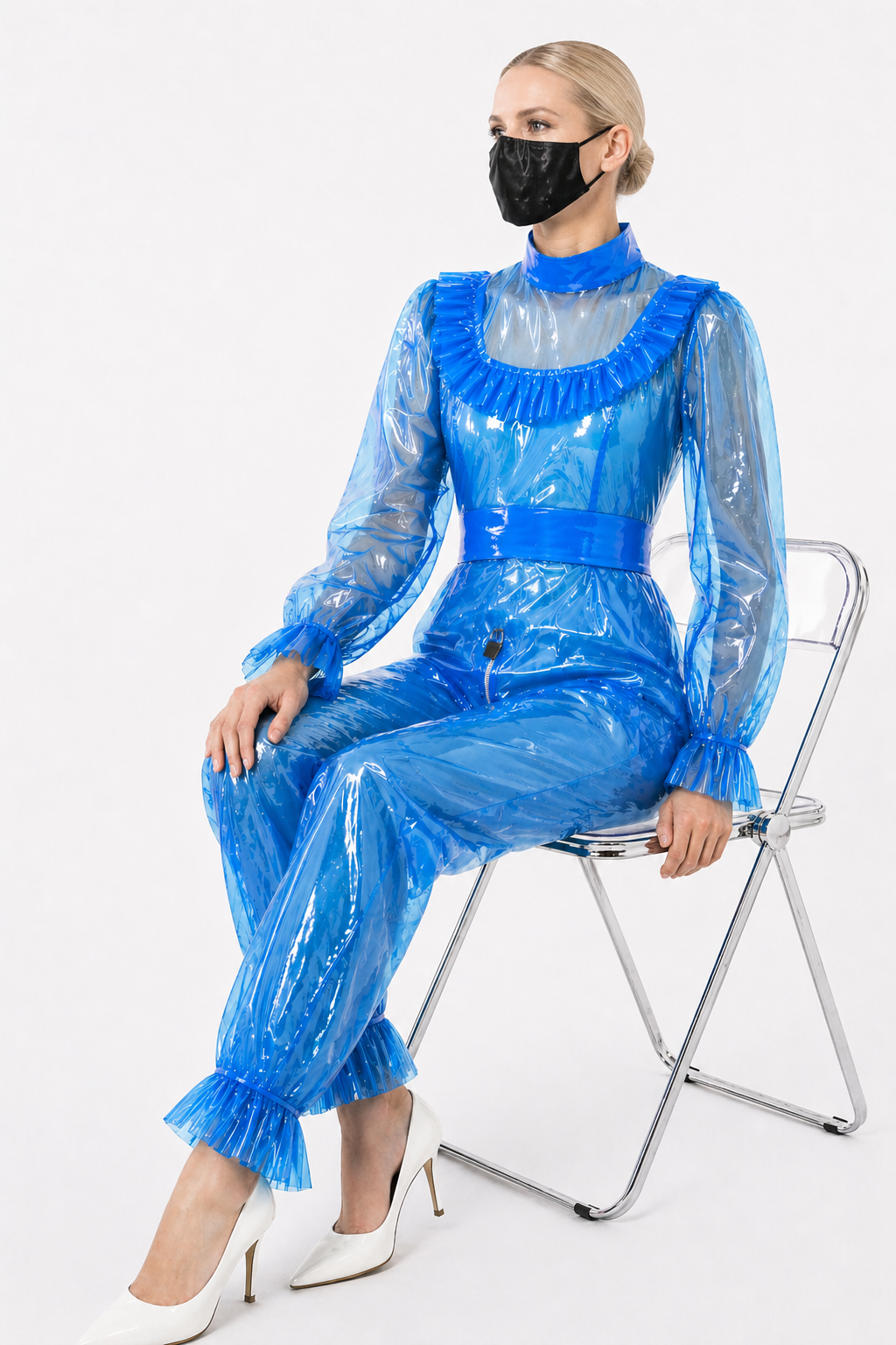 Blauer transparenter PVC Jumpsuit G4110