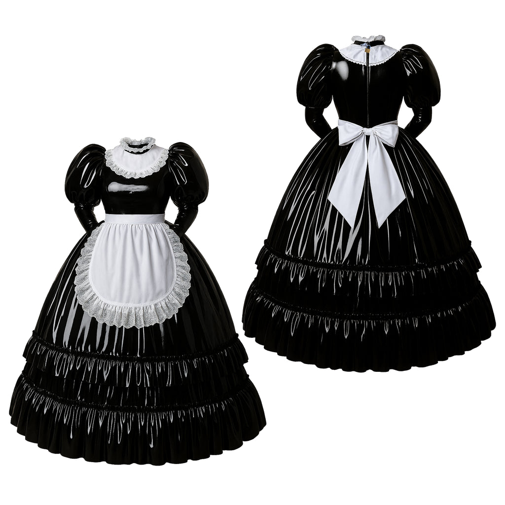 Schwarzes dünnes PVC-Kleid G4112