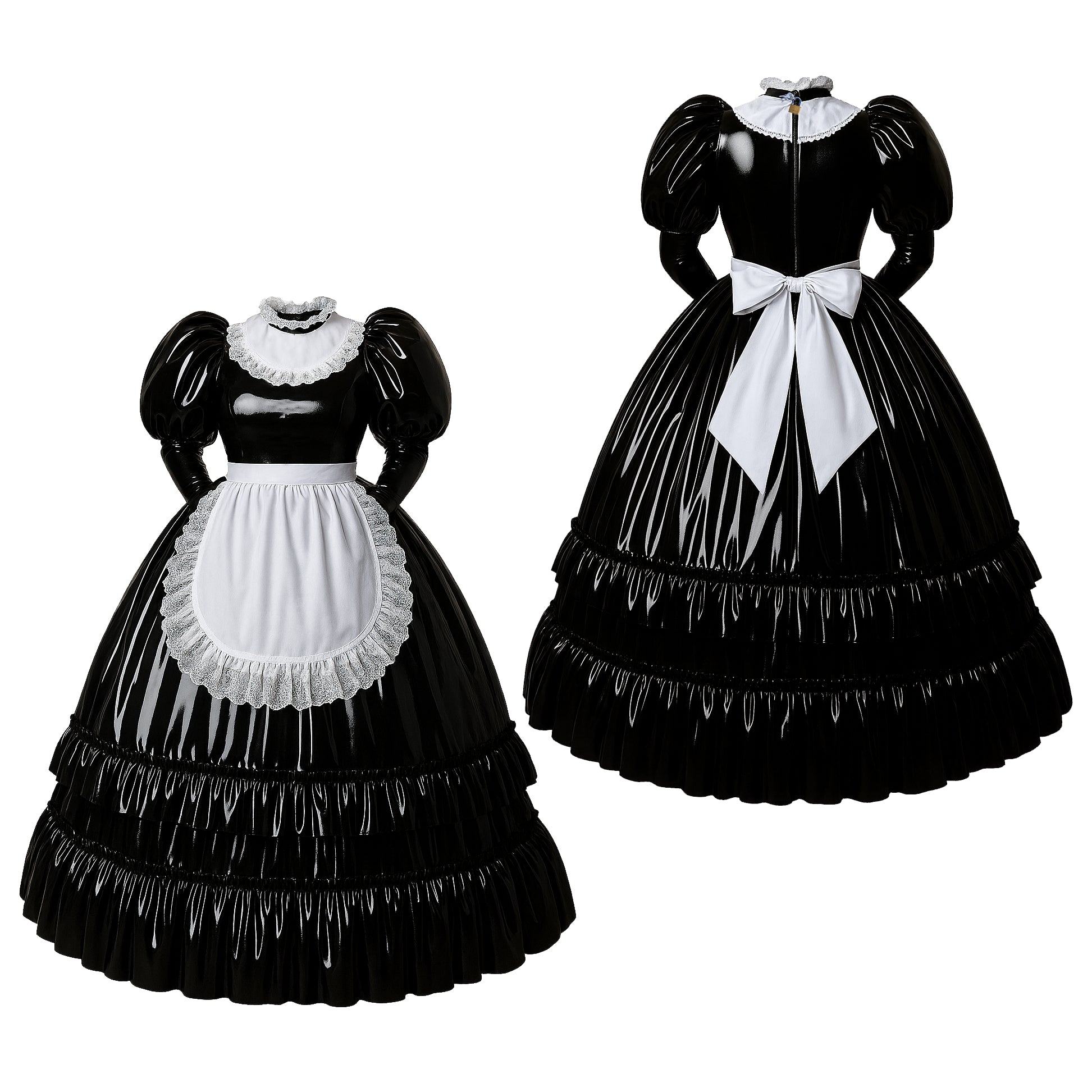 Schwarzes dünnes PVC-Kleid G4112