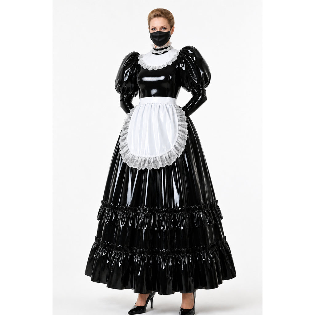 Schwarzes dünnes PVC-Kleid G4112