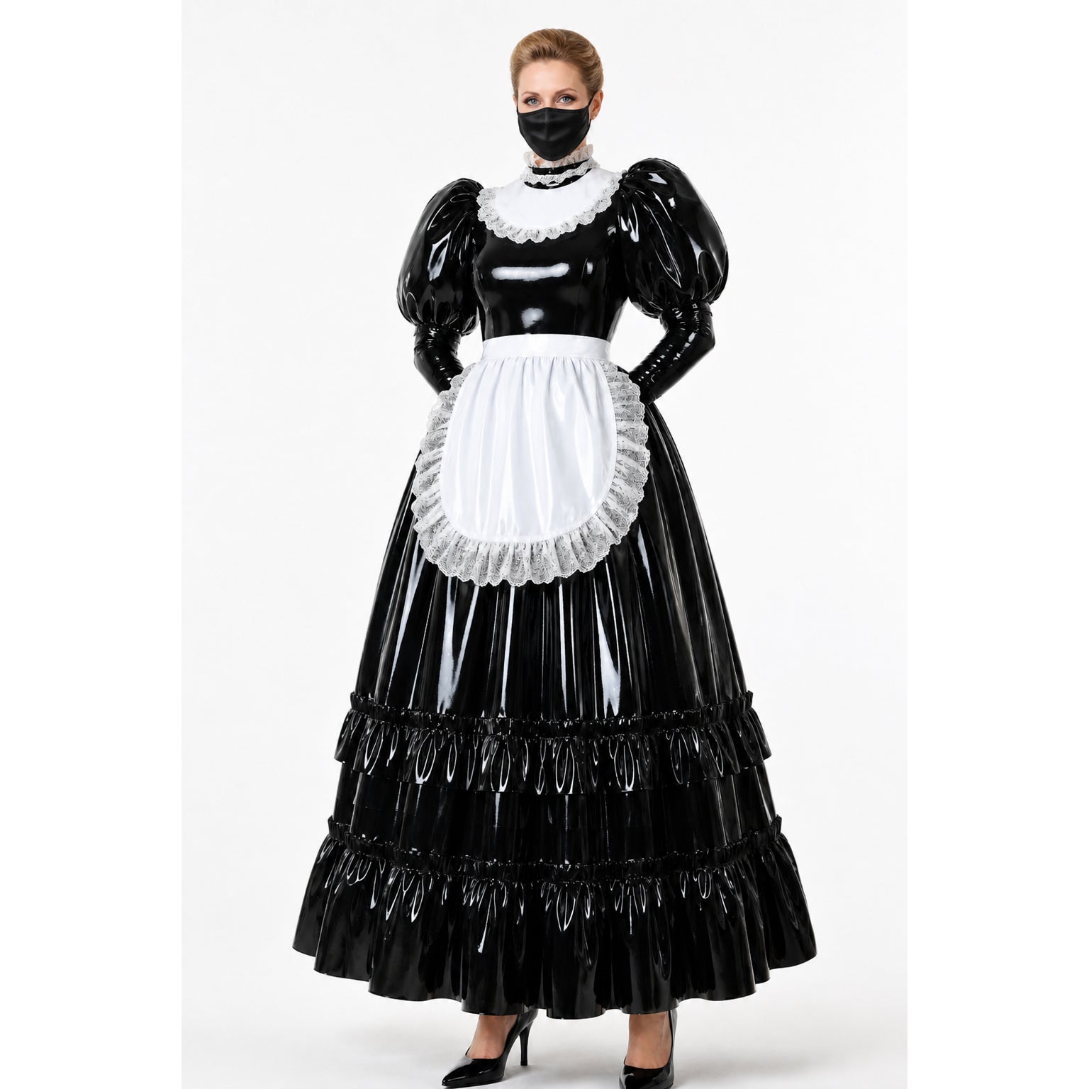 Schwarzes dünnes PVC-Kleid G4112