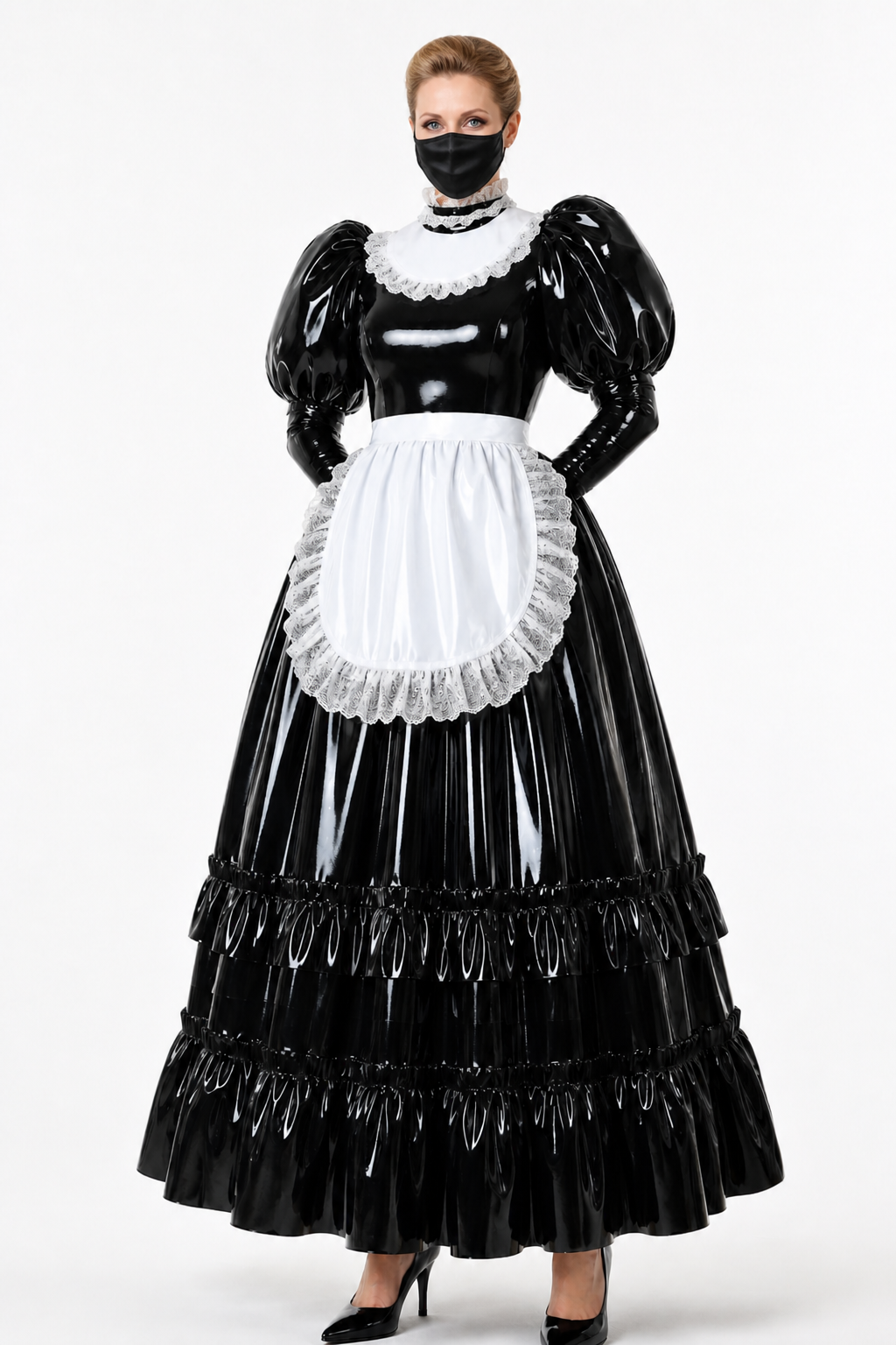 Schwarzes dünnes PVC-Kleid G4112