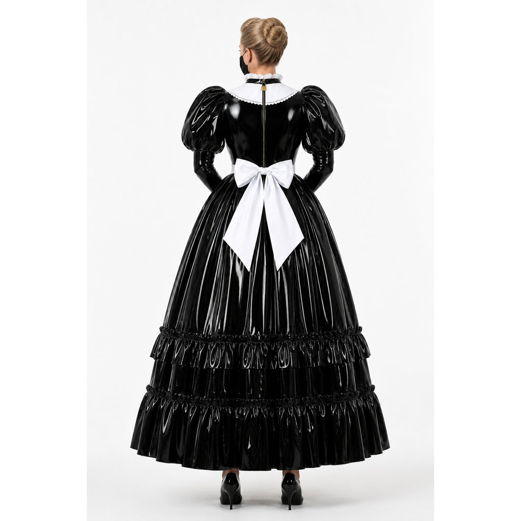 Schwarzes dünnes PVC-Kleid G4112