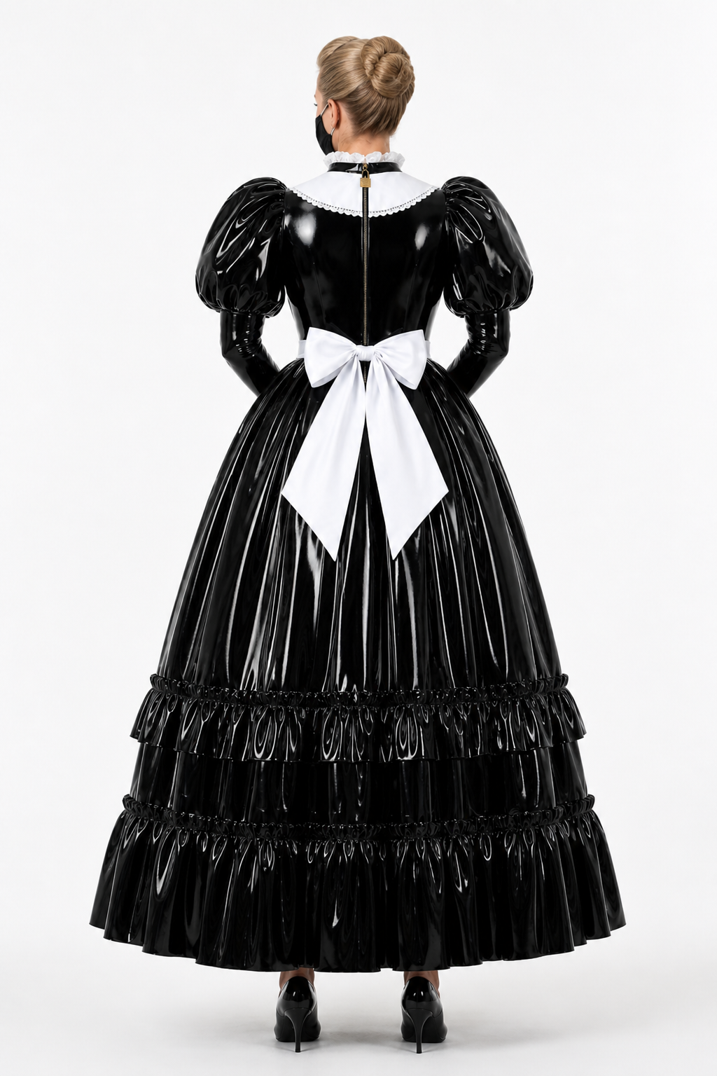 Schwarzes dünnes PVC-Kleid G4112