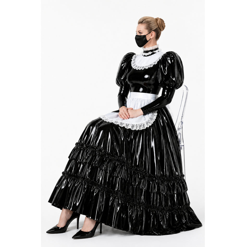 Schwarzes dünnes PVC-Kleid G4112
